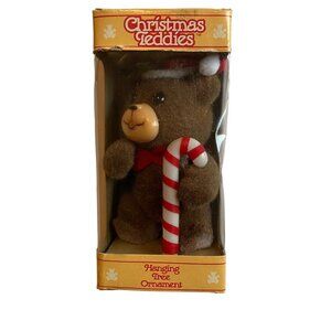 Vintage Unopened Jasco Christmas Teddies Velvety Flocked Hanging Tree Ornament